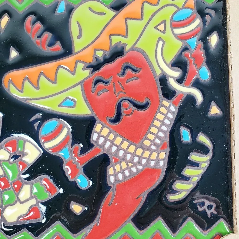 Paradie's Ole Red Chili Pepper Sombrero Hanging Decorative Tile Hand Glazed USA